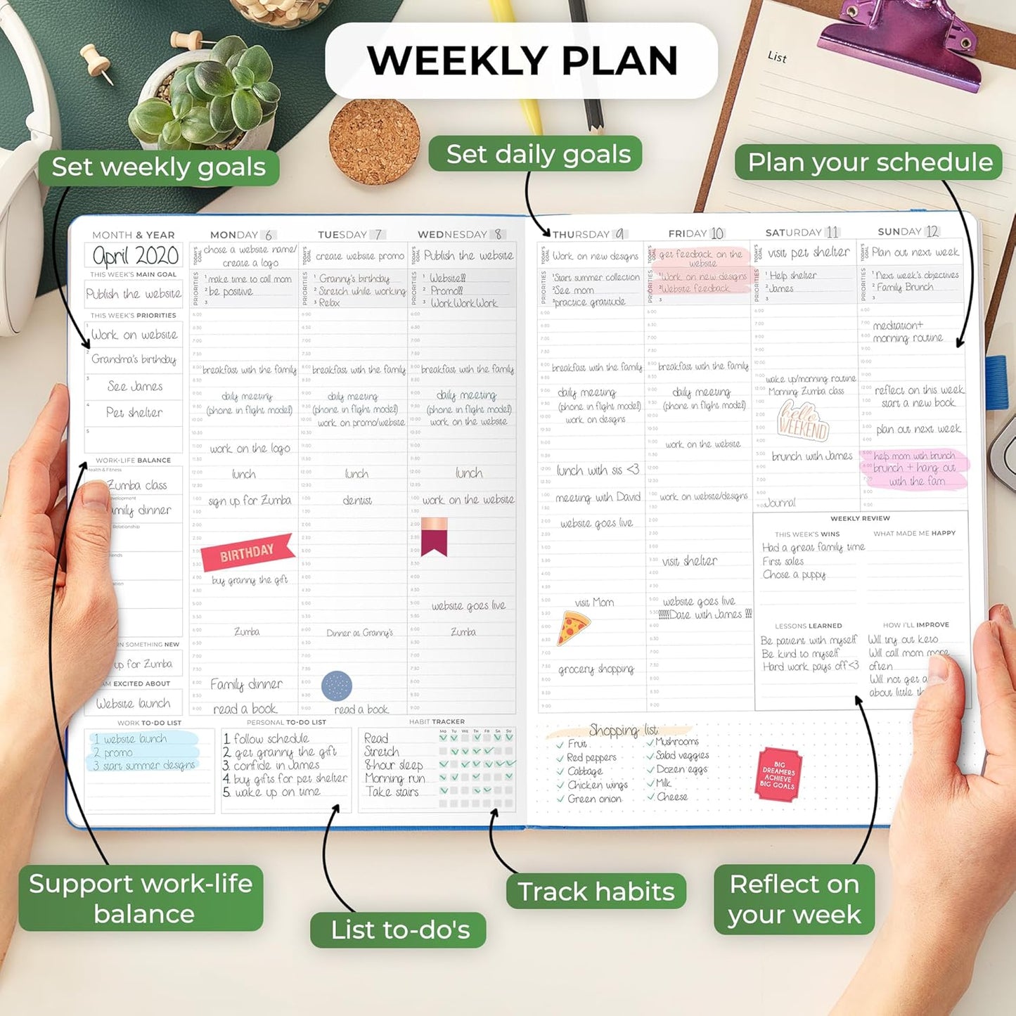 Clever Fox Planner PRO Schedule – Undated Weekly & Monthly Life Planner with Time Slots, Appointment Book & Daily Organizer, A4 (Blue)