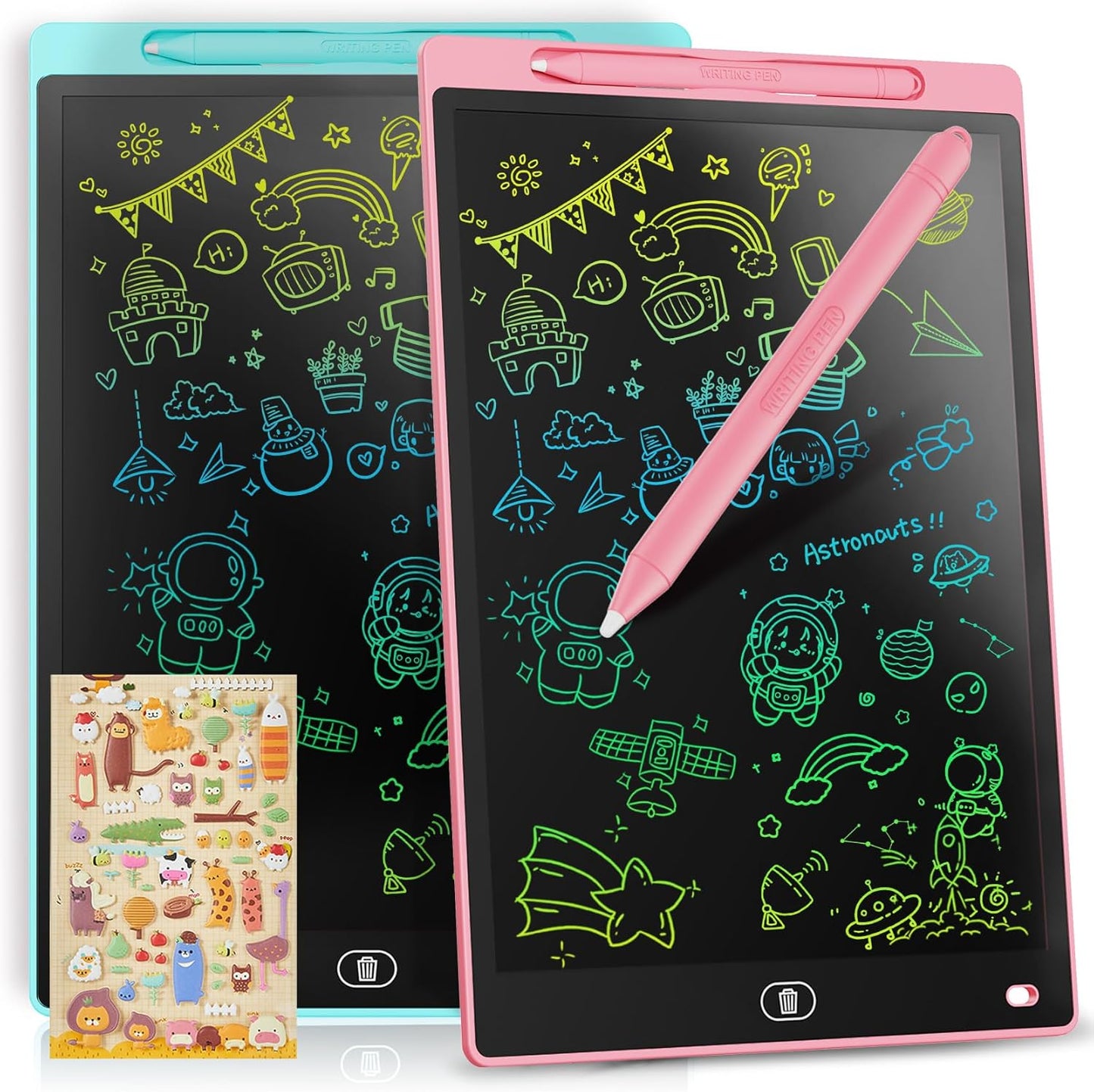 [2 Pack] Genialba LCD Writing Tablet 12-Inch Colorful Doodle Board, Toddler Learning Educational Toys Gifts for 3-8 Years Old Girls and Boys, Electronic Drawing Pad for Kids (Pink&Blue)