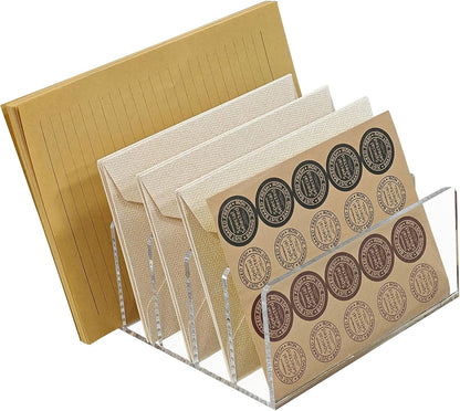 Acrylic Desk File Organizer Holder, Clear Acrylic Upright File Sorter Document Magazine Storage Organization Letter Folder Racks for Notebook,Home, Office & Classroom,5 Compartments