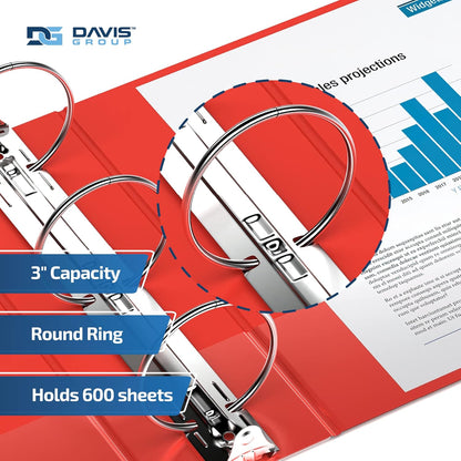 Easyview Premium 3-Ring Binders with Clear-View Covers and Round Rings, Binders for School or Office, 3 Inch, Pack of 6, Red