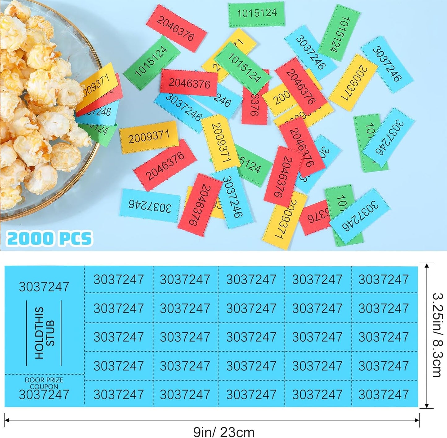 Kosiz 2000 Sheets Raffle Ticket 25 Bid Chinese Auction Tickets Tricky Tray Basket Raffle Sheets for Back to School Class Rewards Carnival Door Prizes Events(Red, Orange, Lake Blue)