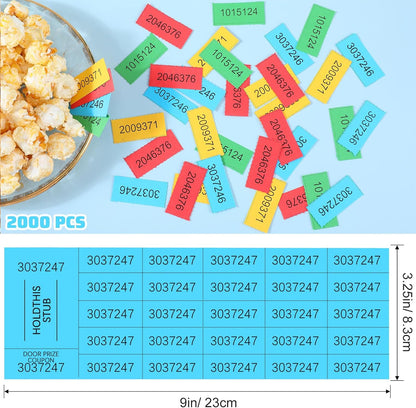 Kosiz 2000 Sheets Raffle Ticket 25 Bid Chinese Auction Tickets Tricky Tray Basket Raffle Sheets for Back to School Class Rewards Carnival Door Prizes Events(Red, Orange, Lake Blue)