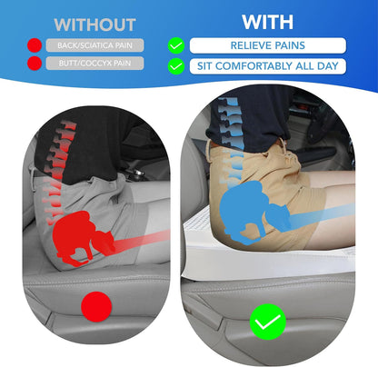 Car Seat Cushion, Comfortable Memory Foam Seat Pillow for Driving, Sciatica-Back Pain Relief, Cushion for Car-Truck, Office, Wheelchair - Gray