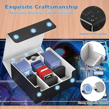 Mlikero Card Deck Case, Trading Card Storage Box for Magnetic Cards Holder and Hard Plastic Cards Protectors, Leather Magnetic Closure Deck Box Fit for MTG, TCG