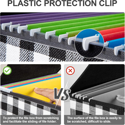 File Organizer Box, Linen Filing Organizer with Lid, Large Desktop File Boxes, Black and White Lattice,2 Pack