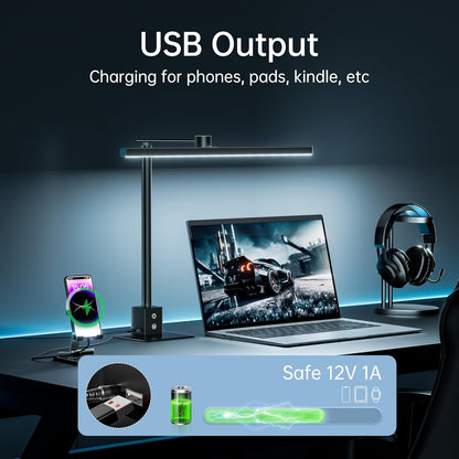 deeloop 2-in-1 LED Desk Lamp or Clamp with USB Charging for Home Office, CRI 95+ for Sunlight-Like Spectrum, 45° Asymmetric Glare‑Free Light, Memory Dimming Desk Light, Full‑Angle 3‑Axis Office Lamp