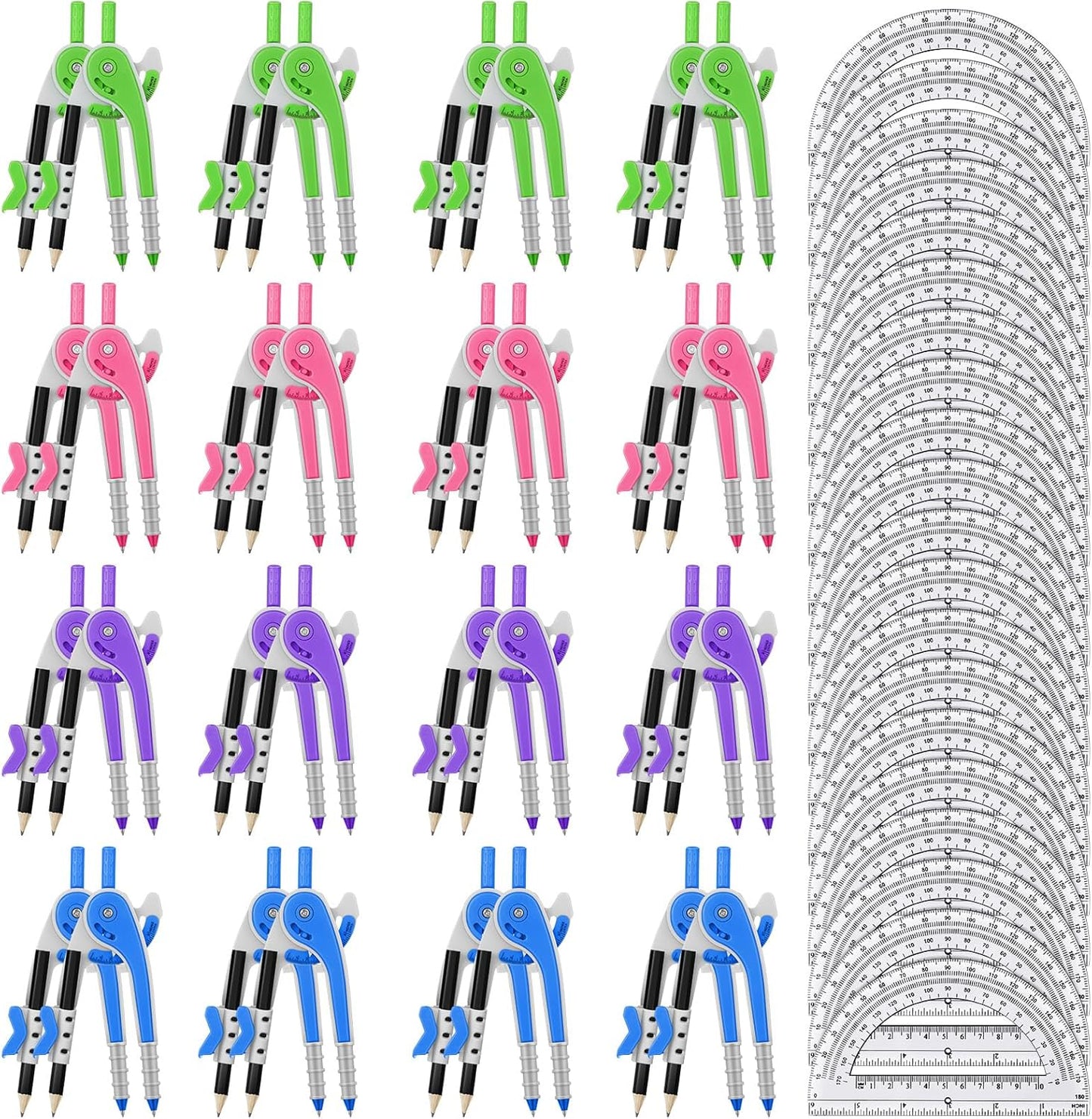 Seajan 36 Sets Compass and Protractor Set Geometry Compass with Pencil 6 Inch Drawing Tool Protractor for Geometry Bulk for Office Drafting Drawing