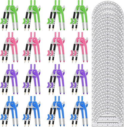 Seajan 36 Sets Compass and Protractor Set Geometry Compass with Pencil 6 Inch Drawing Tool Protractor for Geometry Bulk for Office Drafting Drawing