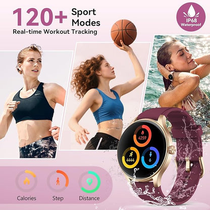 Smart Watches for Women/Men, 1.27" HD Smartwatch Fitness Tracker with Bluetooth Calls (Make/Answer), Heart Rate/SpO2/Sleep Monitor, 12 Days Battery, IP68 Waterproof - Purple