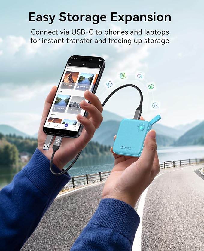 ORICO Portable SSD 2 TB with 2 in 1 USB C Cable, External Solid State Drives, Up to 460MB/s, Status Indicator, Reliable Storage for USB-C Smartphone, PC - B5PLUS(Green)