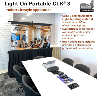 Elite Screens 55-Inch Upgraded ALR Portable Projector Screen with Tripod Stand, Height Adjustable, 4:3 Screen for Ultra Short Throw Projectors, Indoor Home Theater Movie Screen – TT55V-CLR3