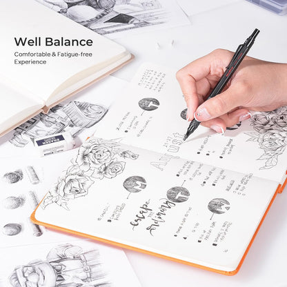 Nicpro 0.9 Metal Mechanical Pencil Set with Case, 3PCS Black MP1000 0.9mm Drafting Pencil, 8 Tubes HB Lead Refills, 3PCS Erasers, Erasers Refills for Artist Writing, Drawing, Sketching