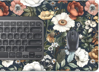 Colorful Flowers Desk Pad Mouse Pad,Daisy Floral Mouse Mat with Stitched Edges,Non-Slip Rubber Base Mousepad for Office PC Keyboard Laptop and Home Work Desk Mat(27.5X11.8 in)