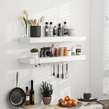 Floating Shelves - 24 Inch Rustic Wooden Wall Shelves - Extra Deeper & Thicker Wall Mounted Storage Shelf for Living Room, Kitchen, Farmhouse - 24" W x 9" D x 1.6"H - Rustic White, 2 Pack