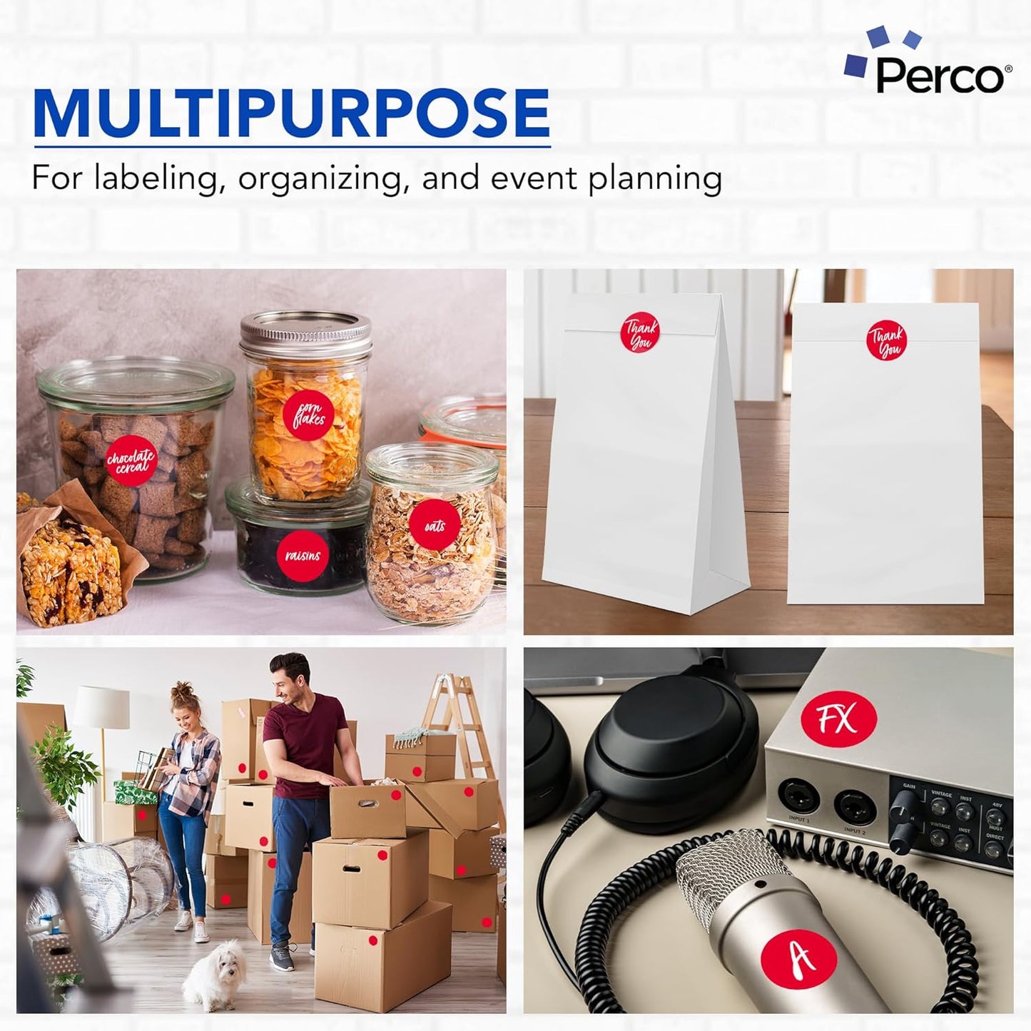 Perco Red 2-Inch Perforated Circle Dot Sticker Labels — 10 Rolls, 5,000 Round Stickers — with Permanent Adhesive for Organizing, Color Coding, Bin Labeling, Packaging Alerts—Made in USA