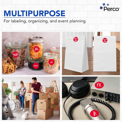 Perco Red 2-Inch Perforated Circle Dot Sticker Labels — 10 Rolls, 5,000 Round Stickers — with Permanent Adhesive for Organizing, Color Coding, Bin Labeling, Packaging Alerts—Made in USA