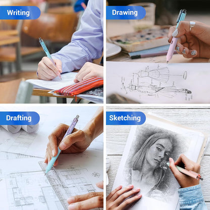 WRITECH Up Mechanical Pencil Set: 6ct Gradient Barrel 0.7mm Mechanical Pencils with 4 Tubes of HB Lead Refills and 2 Extra Erasers for Writing Drawing Sketching Drafting