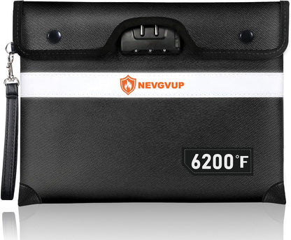 6200°F Upgraded Fireproof Document Bag with Lock, Fireproof Money Bag for Cash with Zipper/Reflective Strip, 9 Layer of Heat Insulated Material, Water Resistant Fire proof Bags for Documents,Fire Bags