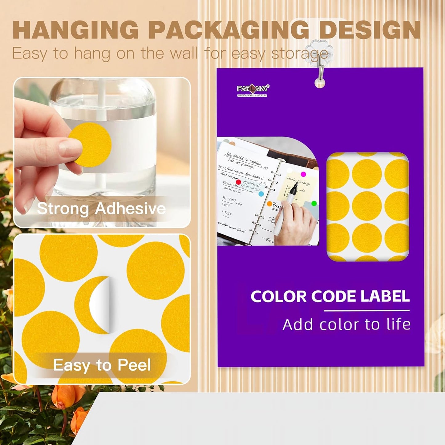 PARLAIM 1 inch Round Gold Dot Sticker,720PCS Permanent Adhesive Color Code Circle Sticker Labels for Office Classroom Garage Sale