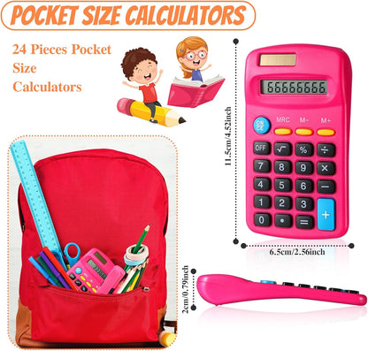 24 Pieces Basic Calculators for Students Small Pocket Size 8 Digit Display Mini Calculators Dual Powered Handheld for School Desktop Home(Rose Red)