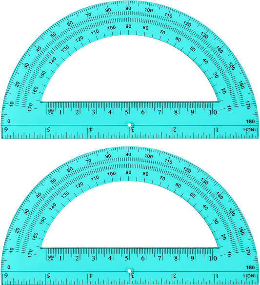 Zonon 2 Pcs 6 Inch Plastic Protractor Math Protractors 180 Degrees Angle Measurement, Translucent for Geometry Classroom Kid Student School Office Supplies(Turquoise)