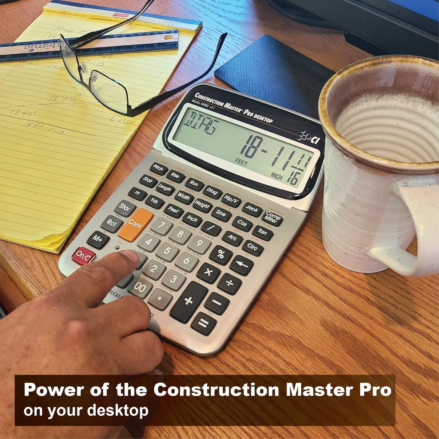 Calculated Industries 44080 Construction Master Pro-Desktop Advanced Construction Math Feet-Inch-Fraction Calculator & 4019 Material Estimator Calculator,Yellow