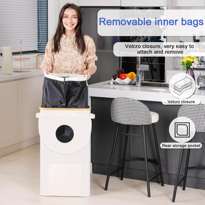 Efluky Recycling Bin 100L, 26 Gallon, Beige, D-Shaped, Oxford Fabric, 17.32"L x 12.9"W x 11.46"H, 2 Removable Inner Bags, Lightweight, Open-Top, Cycling, Kitchen