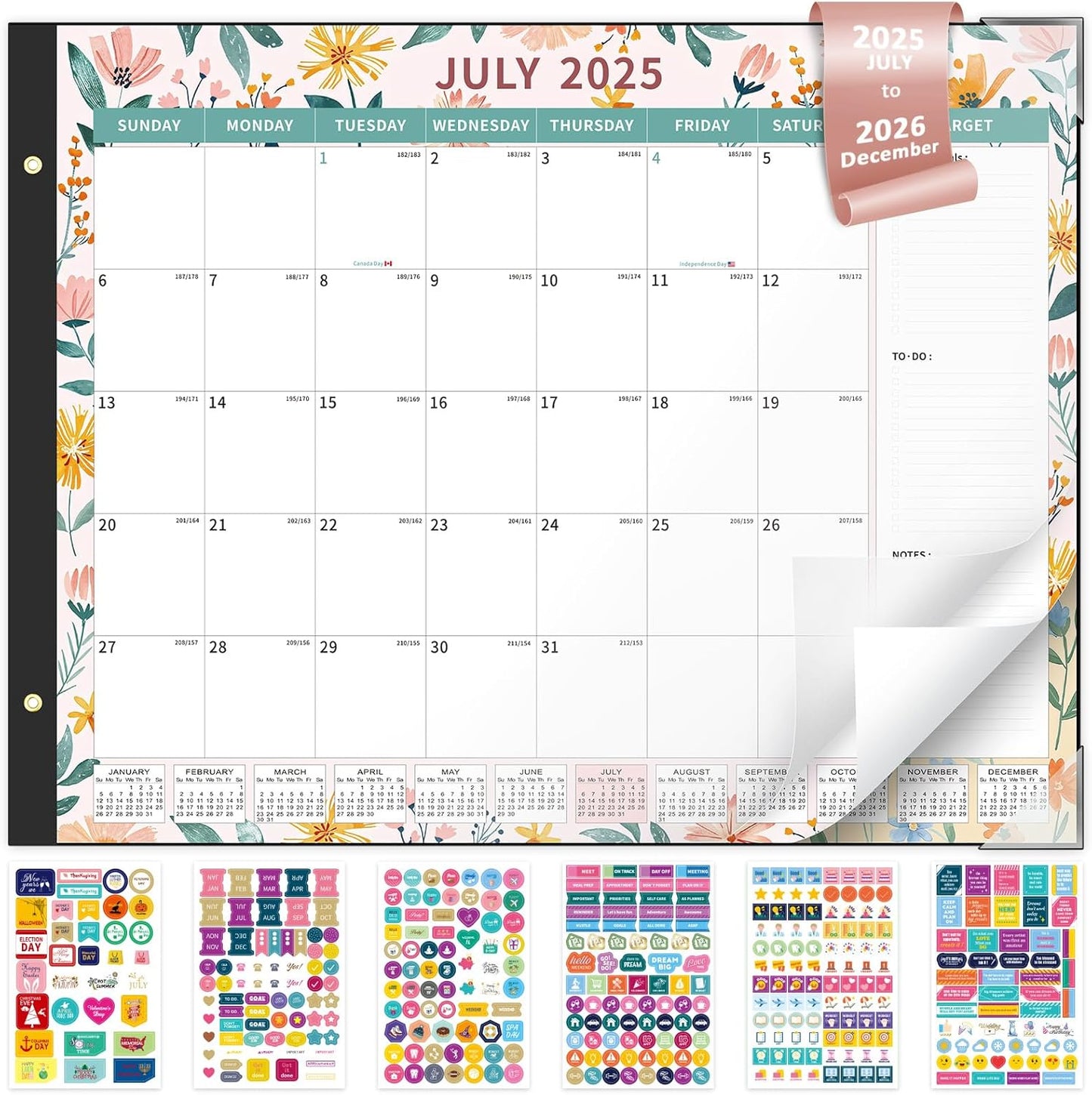 Ospelelf Desk Calendar 2025-2026 Large 22"x17" Monthly Family Planner Pad with Protective Cover 18 Months July 2025 to December 2026 Ditsy Floral