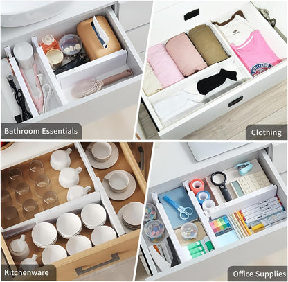 5 Pack Drawer Dividers 3.8" Slim Height Drawer Separators, Non-Slip Plastic Drawer Organizers Expandable 14.6"-25.6" for Shallow Drawers,Kitchen & Clothes Storage, Adjustable Office Drawer Divider