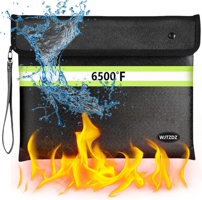 6500°F Fireproof Document Bag, Upgraded Fireproof/Waterproof Money Bag with Zipper/Reflective Strip,Storage Pouch for A4 Letter Size Document,Cash,Cell Phone,Passport