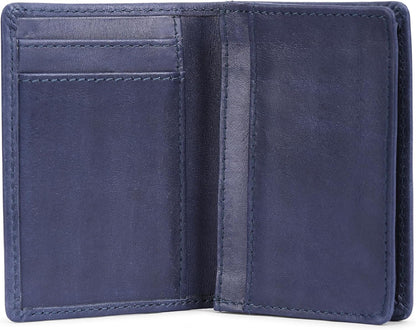 Premium Leather Card Wallet, RFID Blocking Expandable Business Card Case, Bifold Card Holder for Men and Women, Men's Purse, Wallet for Men (Business Card Wallet, Blue)