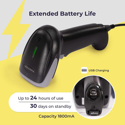 Volcora Wireless Bluetooth Barcode Scanner, QR Code, USB Portable Handheld w/Stand Connect w/Tablet/Phone/PC, 1D & 2D Inventory, Symbol Barcode Scanner for Retail & Warehouse, Black