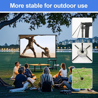 Outdoor Projector Screen and Stand,XINLEMY 100-inch Portable Wrinkle-Free Indoor Projection Screen Foldable Black Backing 16:9 HD Movie Screen Setup Quick for Home Theater Backyard Party Camping
