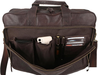 Leather briefcase 18 Inch Laptop Messenger Bags for Men and Women Best Office briefcase Satchel Bag (Brown)