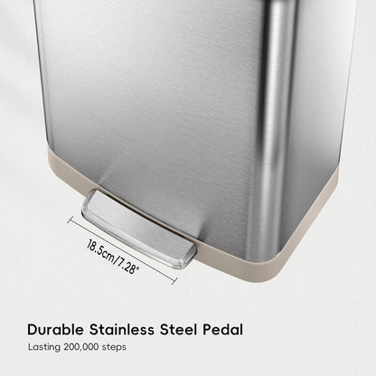 EKO Hudson Matte Stainless 75 Liter/20 Gallon Step Trash Can with Rear Trash Bag Storage Compartment