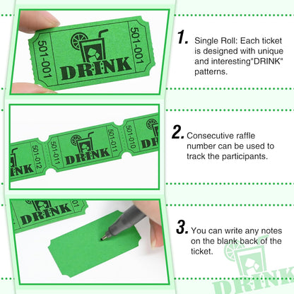 ESSENTIAL 1000 Raffle Tickets Rolls, Drink Tickets Single Roll for Events, Leisure, Movie Watching, Entertainment, Class Reward & Prizes (Green - 5 Color Selection)