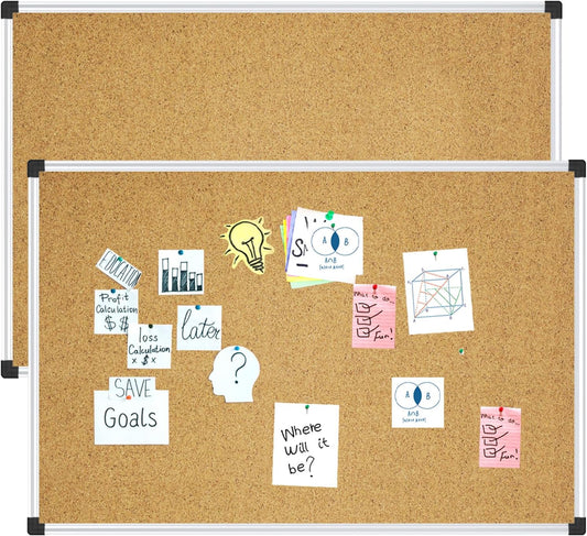 XBoard 36 x 24 Inch Cork Bulletin Notice Pin Board for Wall with Aluminum Frame for Home School & Office Display (Pack of 2)