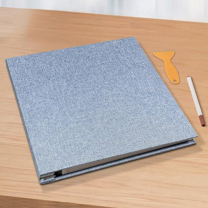 Photo Album Scrapbook – Holds 4x6, 5x7 & 8x10 Pictures – Self-Adhesive Pages for Baby, Wedding, Travel & Family Memories | Includes Metallic Pen & Scraper/Light Blue Large DIY Memory Book for Gifts