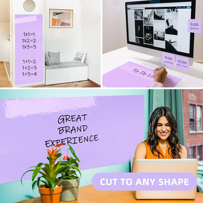 T&W SAME FILM White Board Dry Erase-Colorful Whiteboard Wall Sticker Roll 17.3''X78.7''-Self Adhesive Dry Erase Paper for Desk/Glass/Fridge/Office/Door/Classroom/Kids/Adults-3 Marker-Purple
