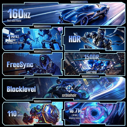 SANSUI 24 Inch Curved 160Hz Gaming Monitor,1500R Curved Gaming Monitor FHD 1080P Computer Monitor,MPRT 1ms Fast VA Display,Freesync,HDR,3000:1, HDMI2.0,DP1.4, VESA Support(ES-G24C1L HDMI Cable Incl.)