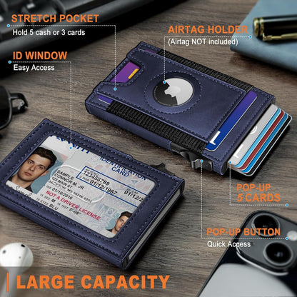 Airtag Wallet for Men, Slim Pop Up Credit Card Holder RFID Blocking Mens Minimalist wallet for 7-9 Cards ID Window, with Gift Box
