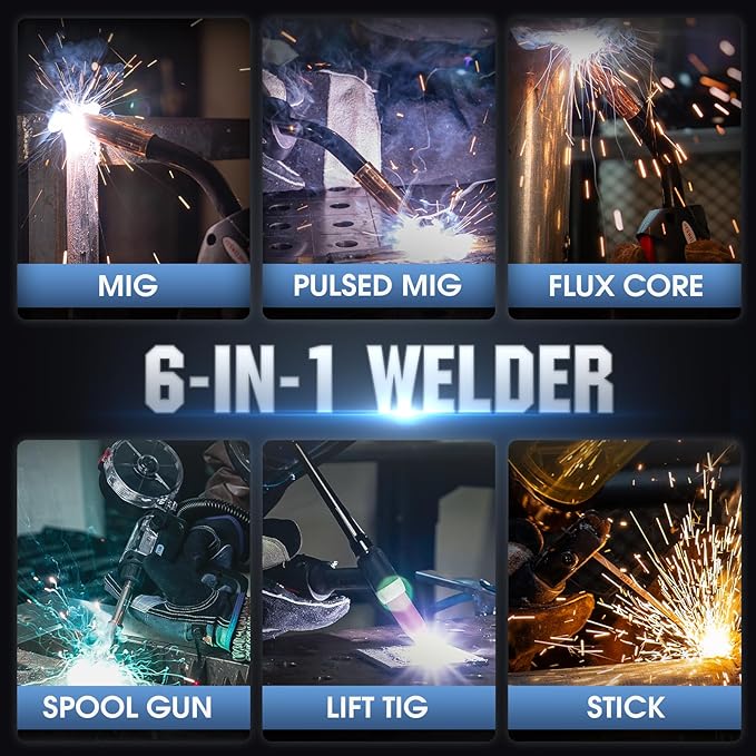 YESWELDER Firstess SP200 MIG Welder, 7-Inch LCD Screen 6-In-1 MIG/Pulsed MIG/Flux Core/Lift TIG/Stick/Spool Gun Compatible, 110V/220V Dual Voltage 200Amp Multifunctional Aluminum Welding Machine