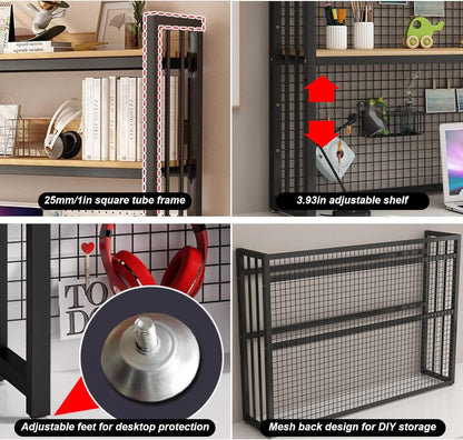 FPIGSHS Adjustable Desk Bookshelf Organizer Rack, Desktop Bookcase for Computer Desk，Office Supplies Organizers and Accessories Storage Display Shelf (E, 95cm)