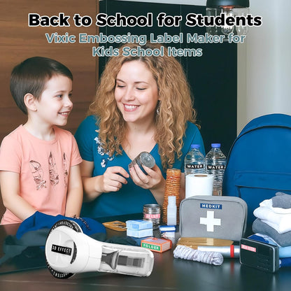 Embossing Label Maker Machine with Tapes, Vintage Retro Embossed Label Maker Punch, Old School Manual Embosser Labeler with 5 Rolls 3D 3/8" Emboss Black Tapes for Home DIY Kids School Items