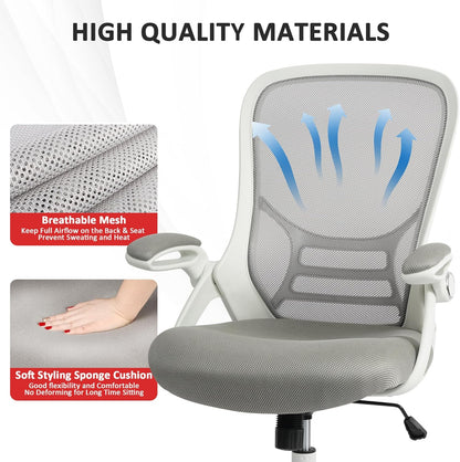 HYLONE Office Chair Ergonomic Desk Chair with Adjustable Armrests, Mesh Executive Chair, Home Office Computer Chairs for Long Hours(Grey)