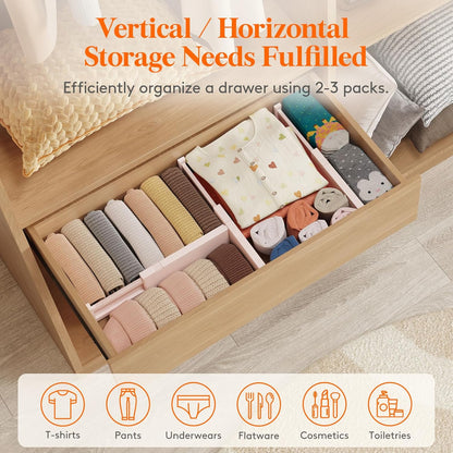 Lifewit 14 Pack Drawer Dividers 4" High, 11-17" Adjustable Drawer Organizers for Clothes, Expandable Dresser Separators in Bedroom/Bathroom/Kitchen/Fridge/Office Organization and Storage, Pink