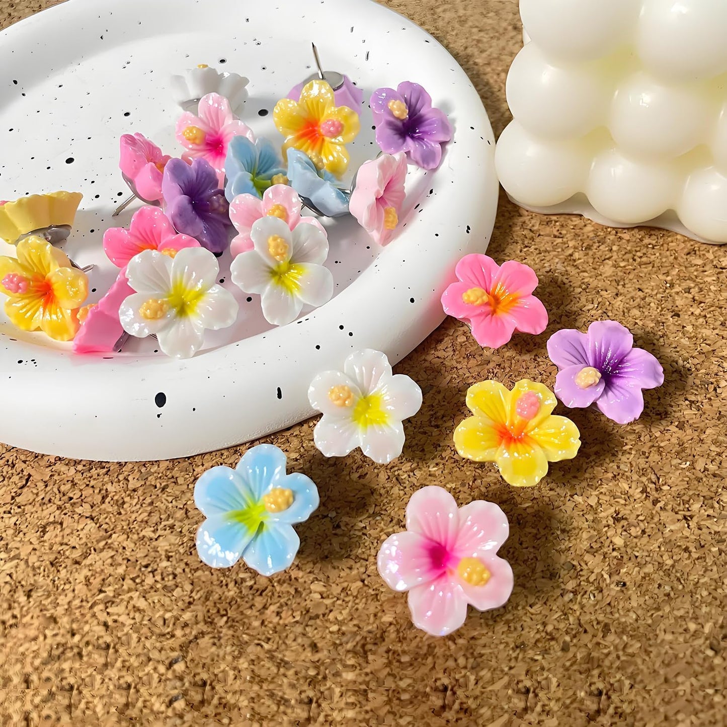 60 pcs Flower Push Pins Cute Decorative Flower Thumbtacks Color Pushpins for Bulletin Cork Board Photo Wall Display Map Home Office Organization