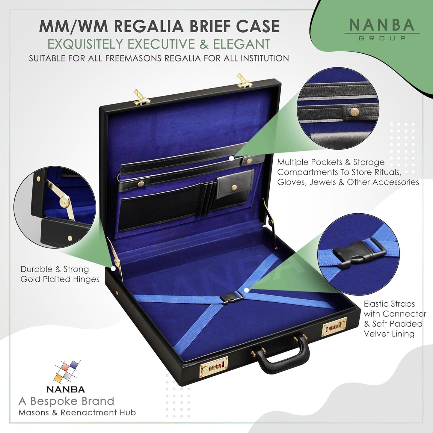 Premium Masonic Regalia Master Mason & Paster Master Mason MM/WM Briefcase – Black Imitation Leather Hard Case with Gold Locks | Freemason Bags & Storage Cases (MM/WM)