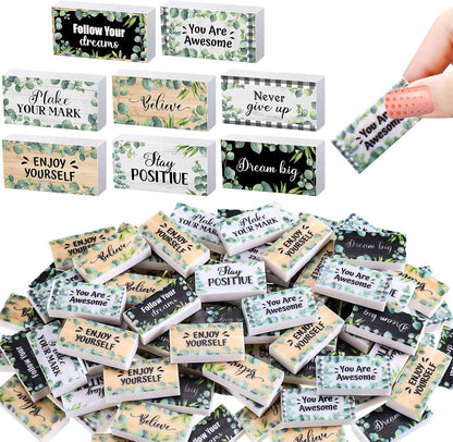 100 Pcs Inspirational Pencil Erasers Bulk for Kids Fun Motivational Eraser School Supplies Back to School Office Supplies for Classroom Office Teacher Artists (Eucalyptus Leaf)