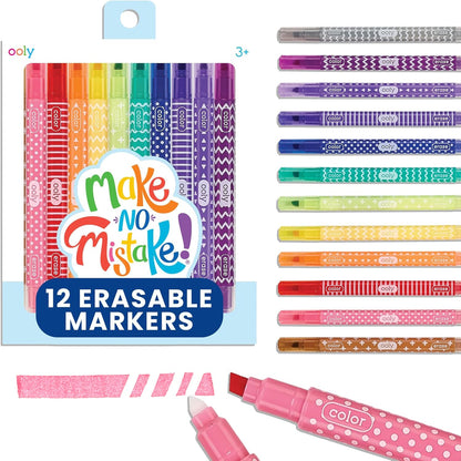 Ooly Make No Mistake Erasable Markers, Stress and Mess Free Marker Pack You Can Erase, Drawing & Coloring Pens for Kids and Adults, Colorful Back to School Supplies for Any Arts & Crafts, Set of 12